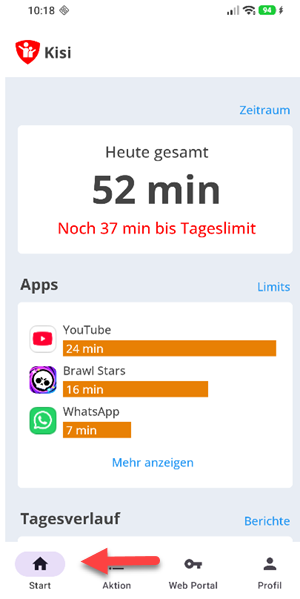 App Info-Bildschirm Start