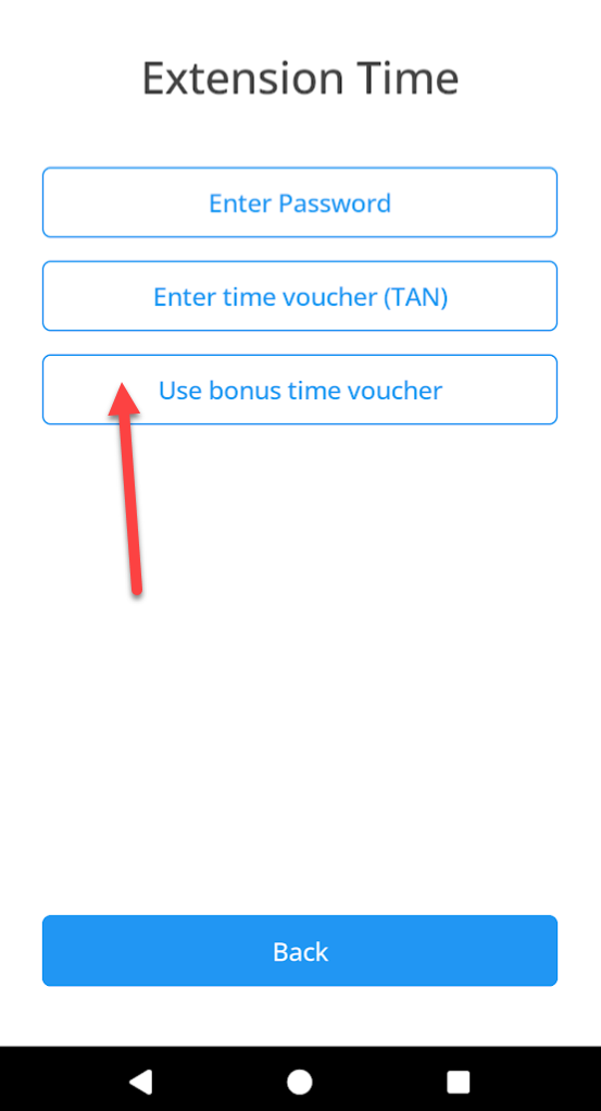 Bonus time voucher on the Android device