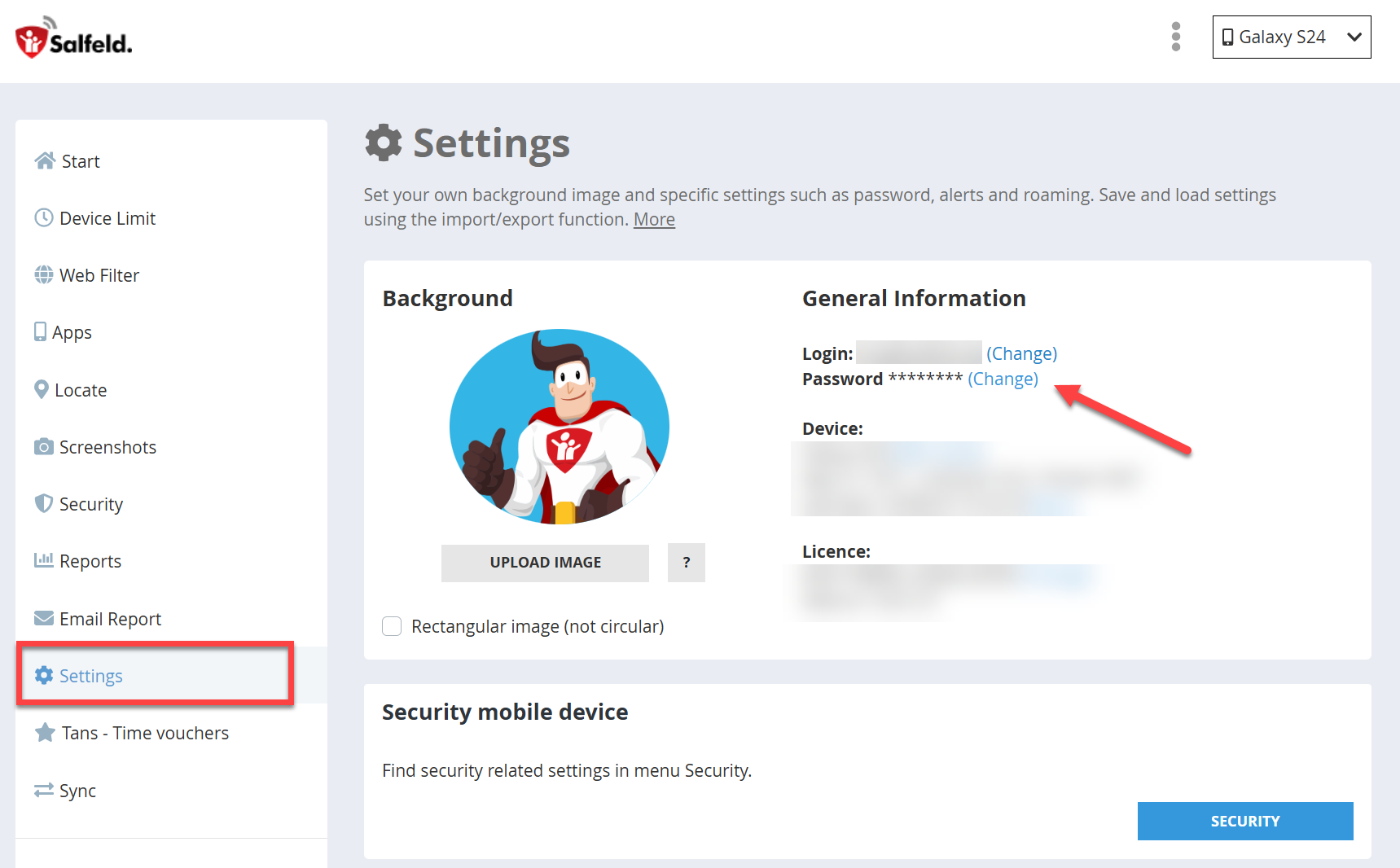 Change password directly in the portal