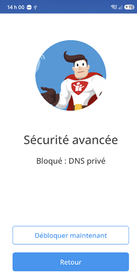 Écran de blocage Sécurité avancée sur l'appareil