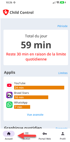 Écran d'info de démarrage de l'appli