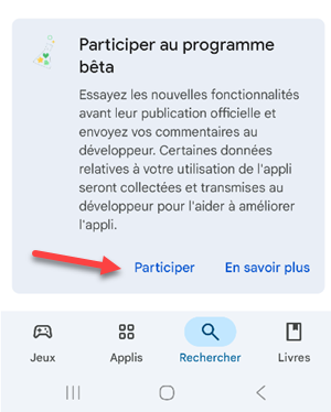 Canal bêta Play Store