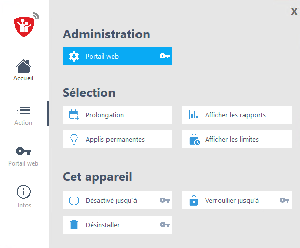 Menu Action de Child Control sous Windows