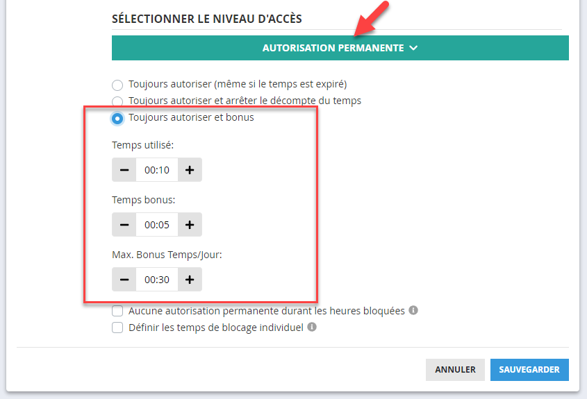 Options bonus d'une application