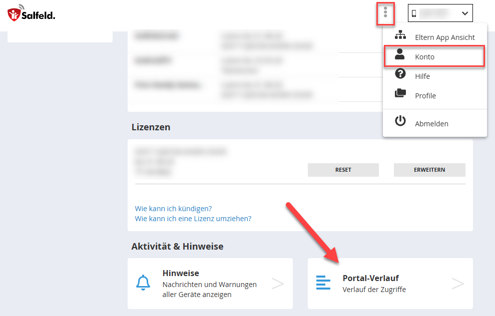 Web Portal Aktivitätsverlauf