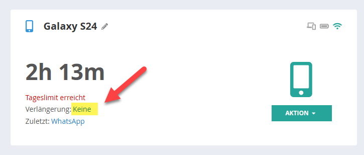Verlängerung im Web Portal setzen